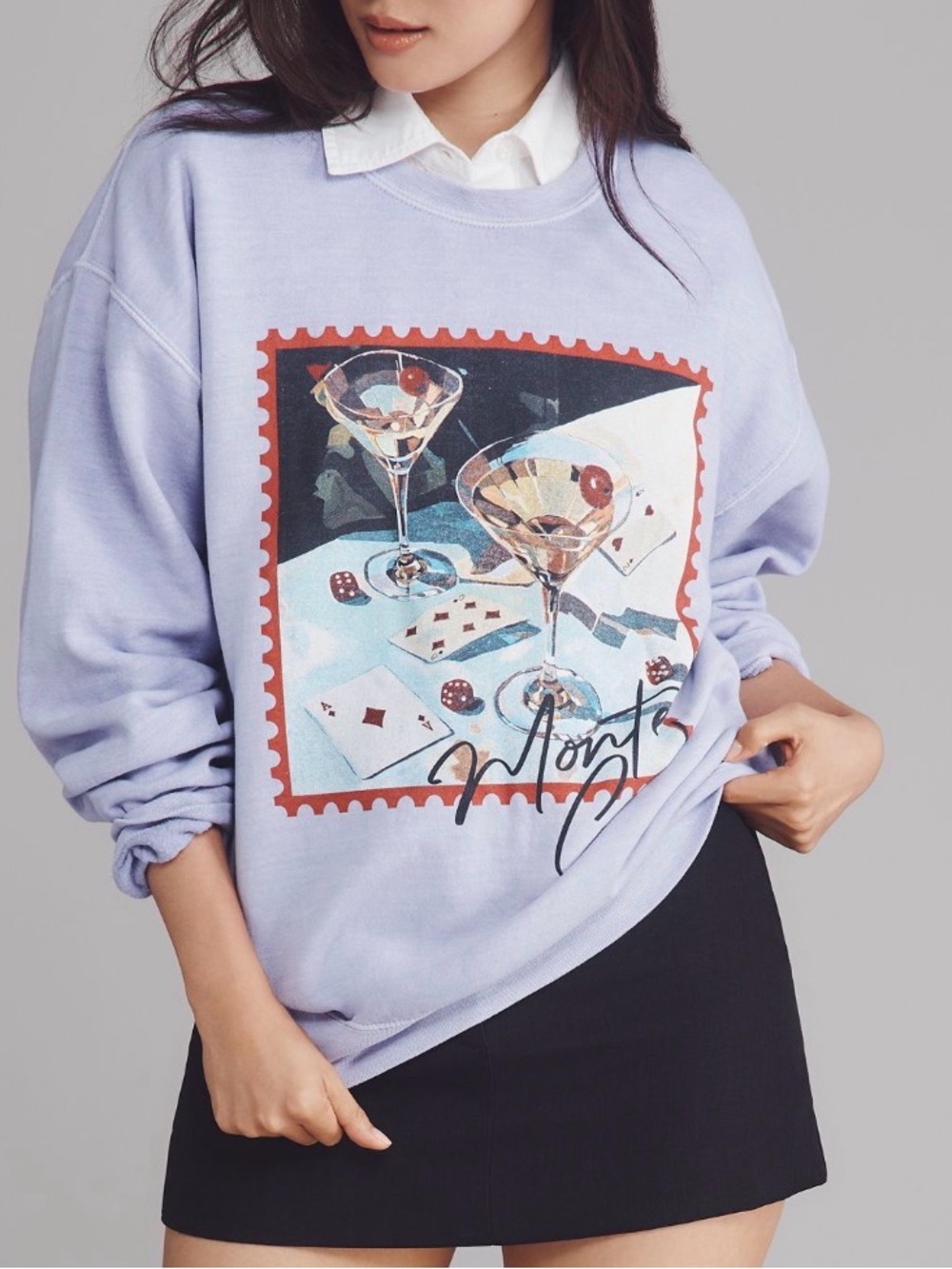 Anthropologie Lavender Game Night Graphic Oversized Sweatshirt,Size XS